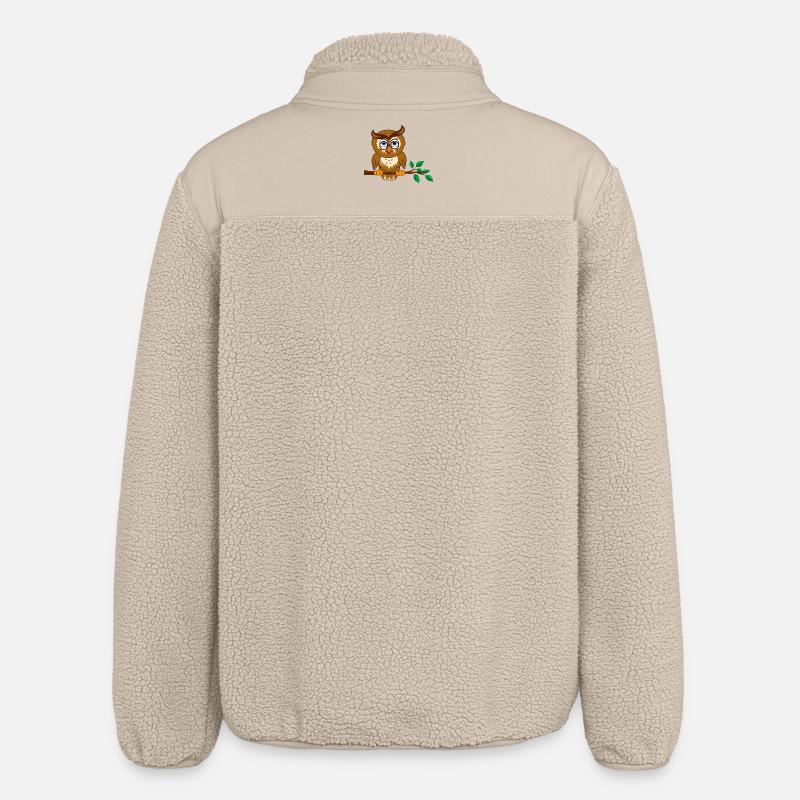 Smart Owl on Tree Branch - Relaxed Fit Unisex Sherpa Jacket by Stanley/Stella - beige