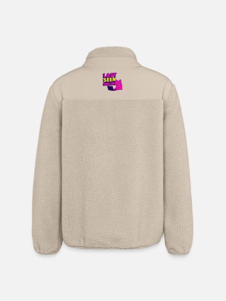 Sidst set online: Meme-design med irriteret kat - Stanley/Stella unisex sherpajakke afslappet pasform - beige