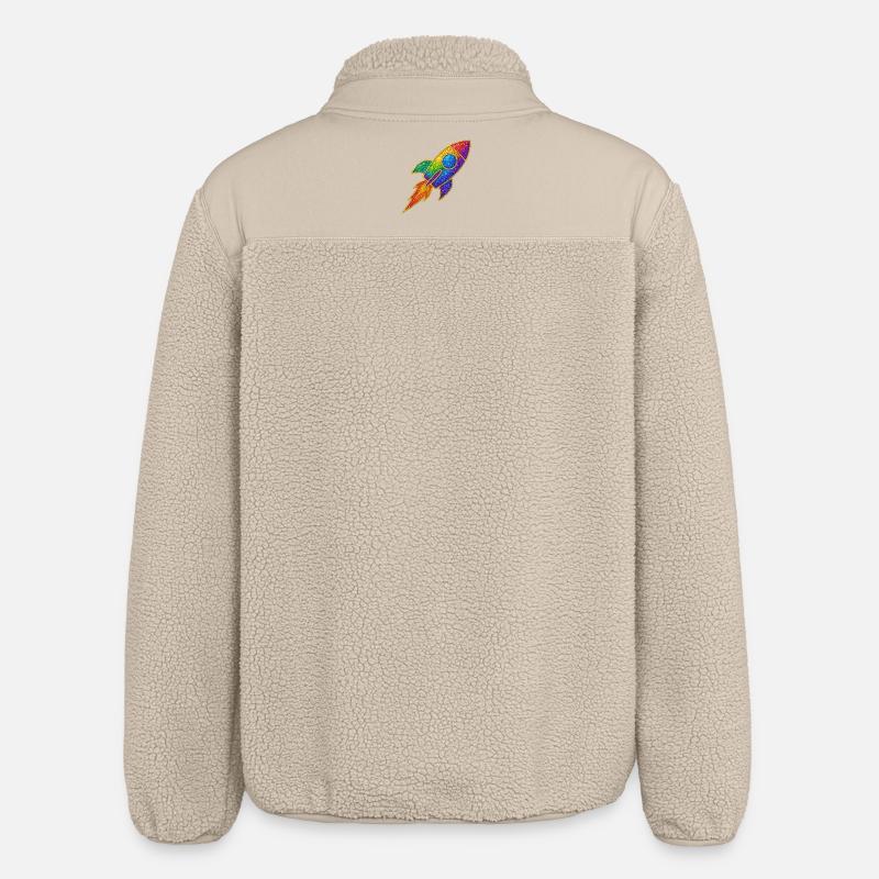 Rainbow Rocket Glitter Design - Relaxed Fit Unisex Sherpa Jacket by Stanley/Stella - beige