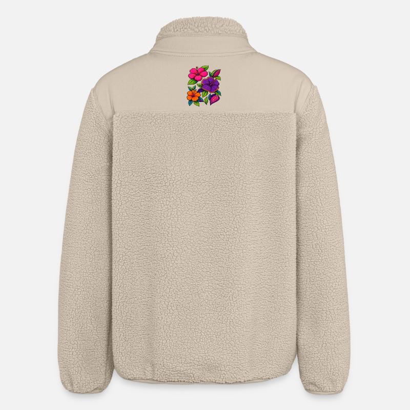 Motifs floraux vibrants d’hibiscus - Veste sherpa unisexe coupe décontractée Stanley/Stella - beige
