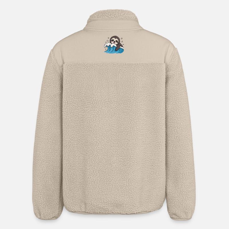 Sloth Surf on Ocean Wave - Relaxed Fit Unisex Sherpa Jacket by Stanley/Stella - beige