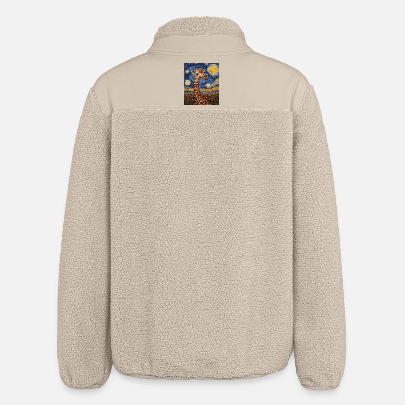 Giraffe Van Gogh Style Starry Night - Relaxed Fit Unisex Sherpa Jacket by Stanley/Stella - beige