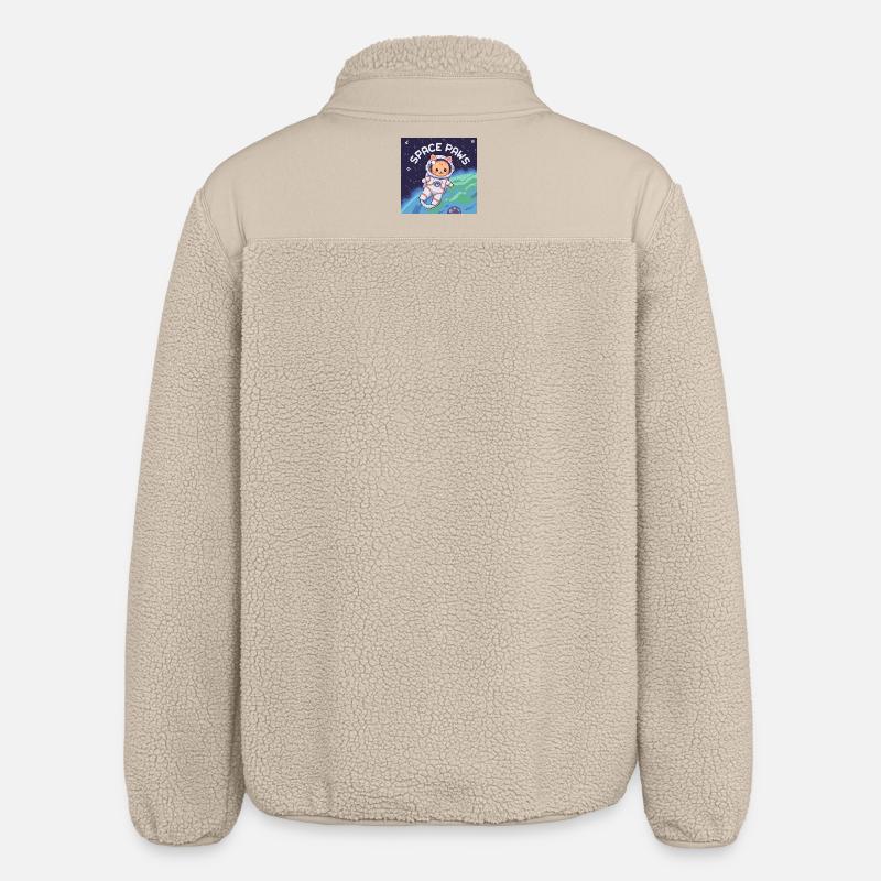 Space Paws – Pixel Cat Astronaut - Relaxed Fit Unisex Sherpa Jacket by Stanley/Stella - beige
