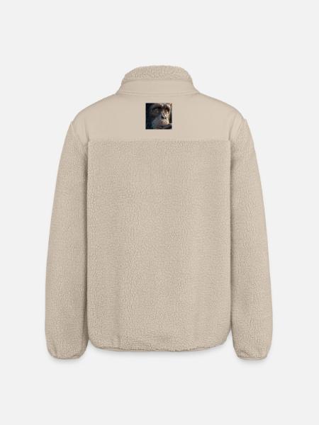 Chimpanzee Portrait – Realistic Monkey Focus - Relaxed Fit Unisex Sherpa Jacket by Stanley/Stella - beige