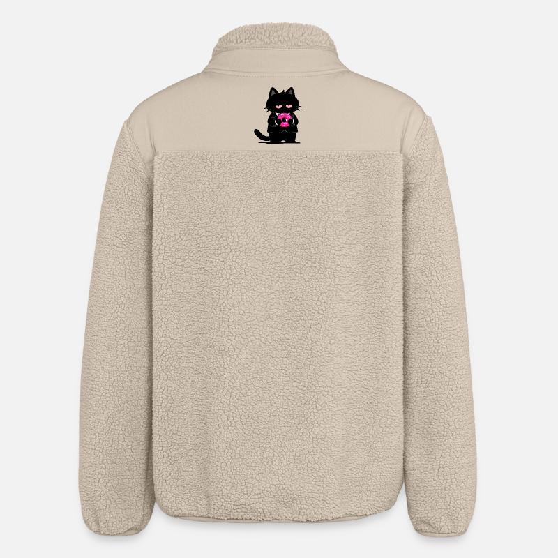 Chat noir avec un donut rose - Veste sherpa unisexe coupe décontractée Stanley/Stella - beige