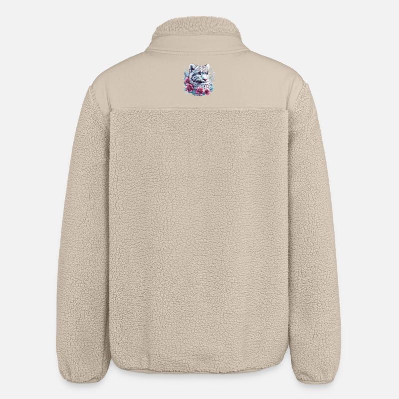 Leopardengesicht mit Blumenkranz - Relaxed Fit Unisex Sherpajacke von Stanley/Stella - Beige