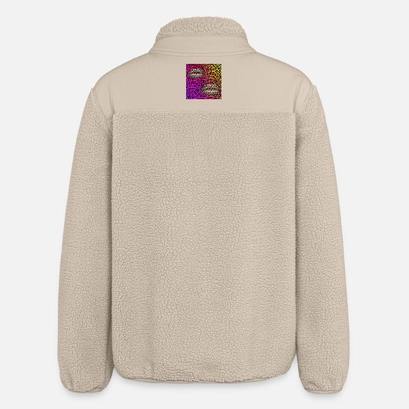 Leopard Lips on Neon Gradient - Relaxed Fit Unisex Sherpa Jacket by Stanley/Stella - beige