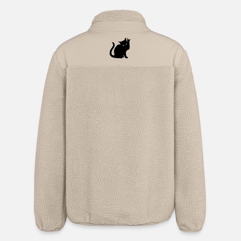 Black Cat – Devil Horns Silhouette - Relaxed Fit Unisex Sherpa Jacket by Stanley/Stella - beige