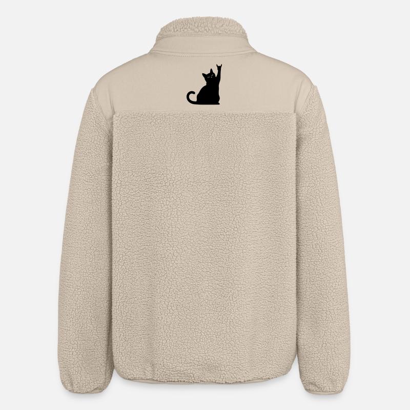 Black Cat – Devil Horns Silhouette - Relaxed Fit Unisex Sherpa Jacket by Stanley/Stella - beige