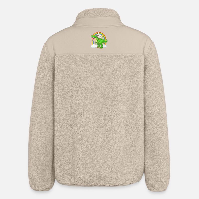 Chicken Riding T-Rex Dinosaur Rainbow - Relaxed Fit Unisex Sherpa Jacket by Stanley/Stella - beige