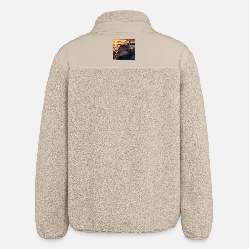 Dolphin at sunset - Relaxed Fit Unisex Sherpa Jacket by Stanley/Stella - beige
