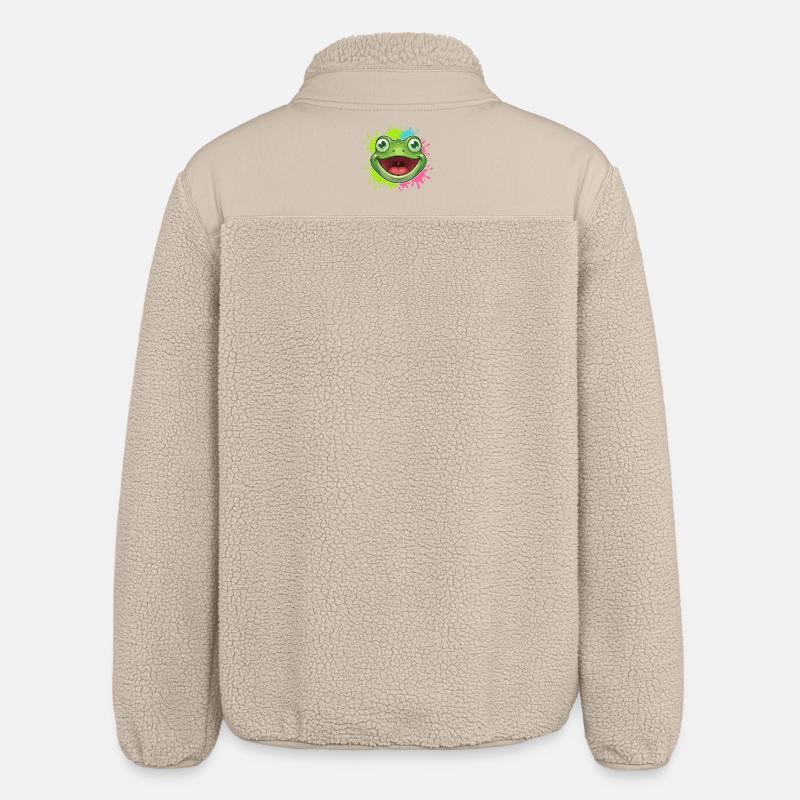 Cheerful Frog Splash - Relaxed Fit Unisex Sherpa Jacket by Stanley/Stella - beige