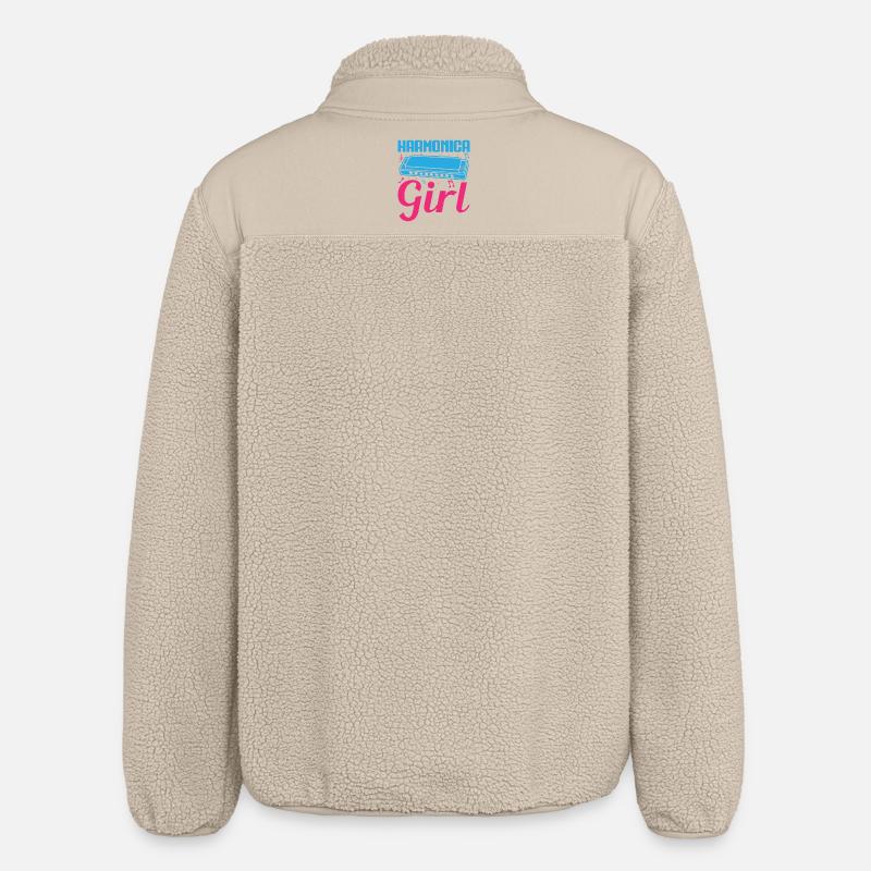 Funny Harmonica Player Girl Harmonica - Relaxed Fit Unisex Sherpa Jacket by Stanley/Stella - beige