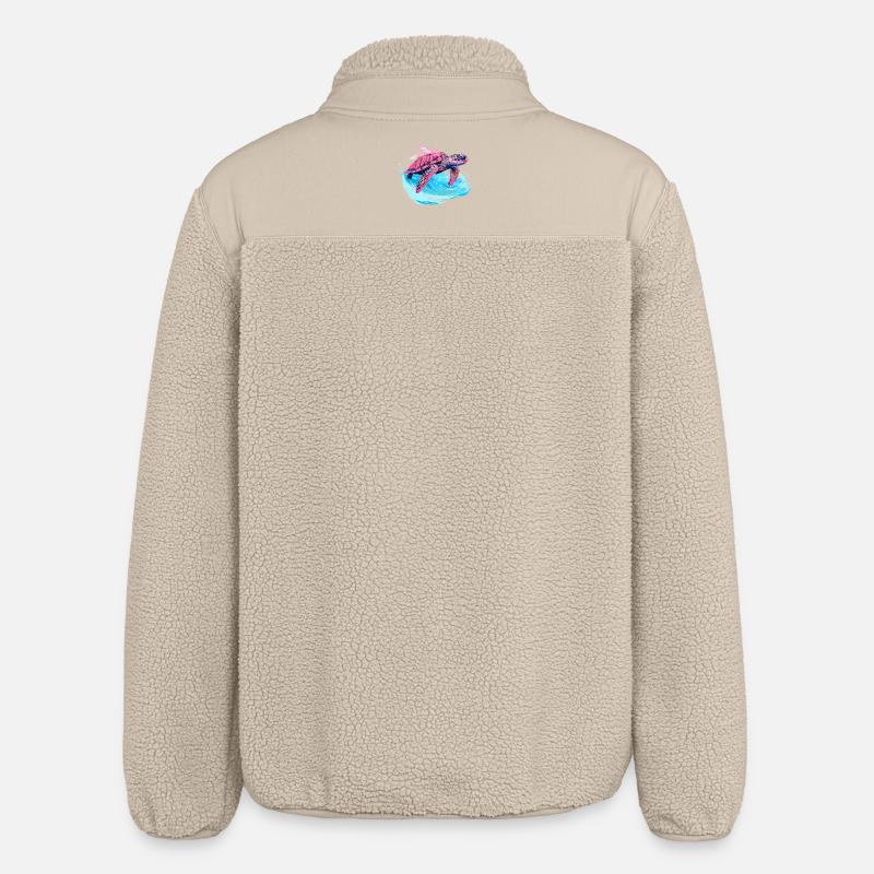 Wild pink sea turtle in wave - Relaxed Fit Unisex Sherpa Jacket by Stanley/Stella - beige