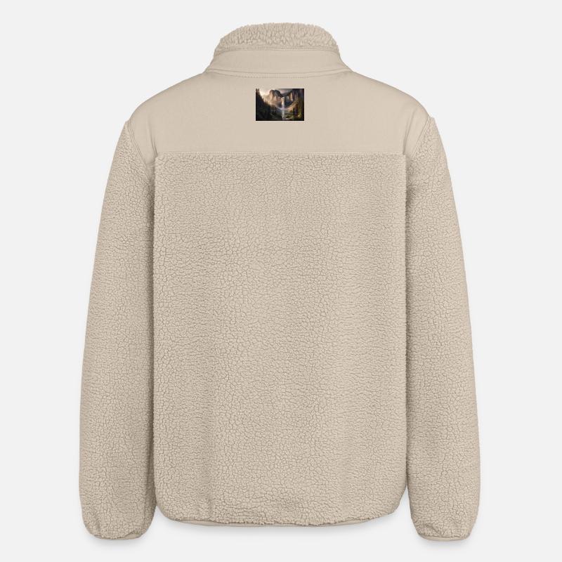 Poster Ölgemälde Berglandschaft mit Wasserfall - Relaxed Fit Unisex Sherpajacke von Stanley/Stella - Beige