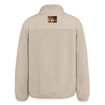 Fisher cat and goldfish in bowl - Relaxed Fit Unisex Sherpa Jacket by Stanley/Stella - beige - Back
