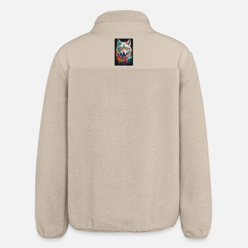 Bunter Wolfkopf Farbexplosion - Relaxed Fit Unisex Sherpajacke von Stanley/Stella - Beige