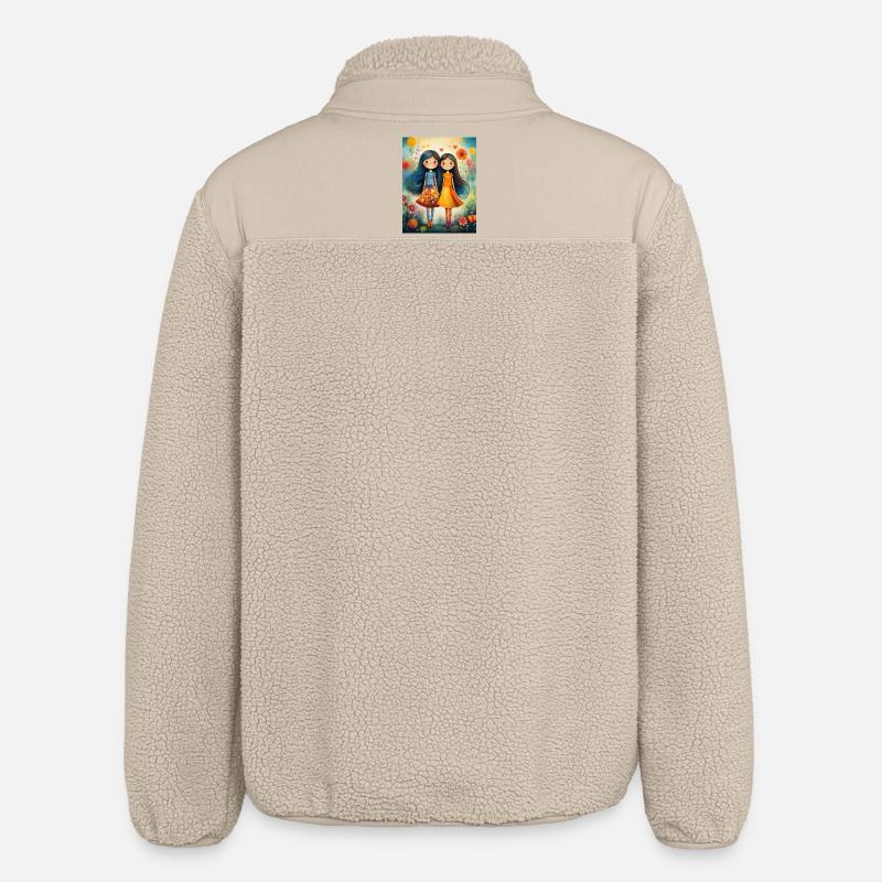 Lächelnde Mädchen mit Blumendekor - Relaxed Fit Unisex Sherpajacke von Stanley/Stella - Beige