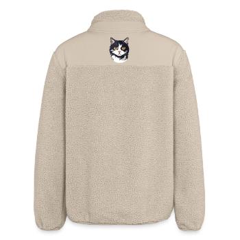 schwarz weiß Katzenkopf Grafik süß Katze Goldaugen - Relaxed Fit Unisex Sherpajacke von Stanley/Stella - Beige - Hinten