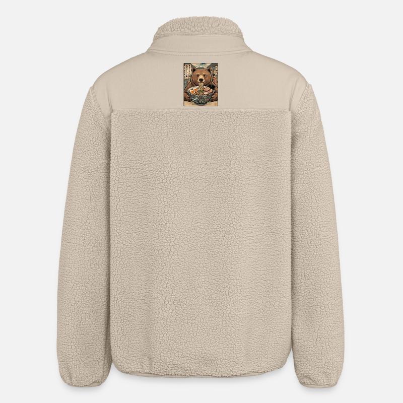 Bear Ramen Feast Ukiyo-e - Relaxed Fit Unisex Sherpa Jacket by Stanley/Stella - beige