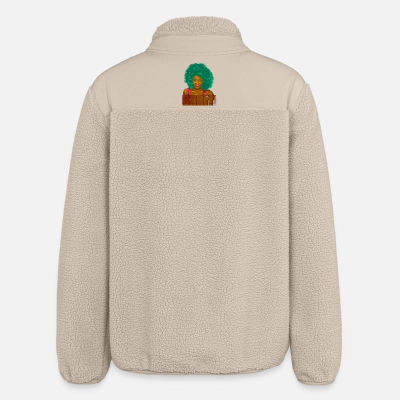 Turquoise Afro Pop Portrait - Relaxed Fit Unisex Sherpa Jacket by Stanley/Stella - beige