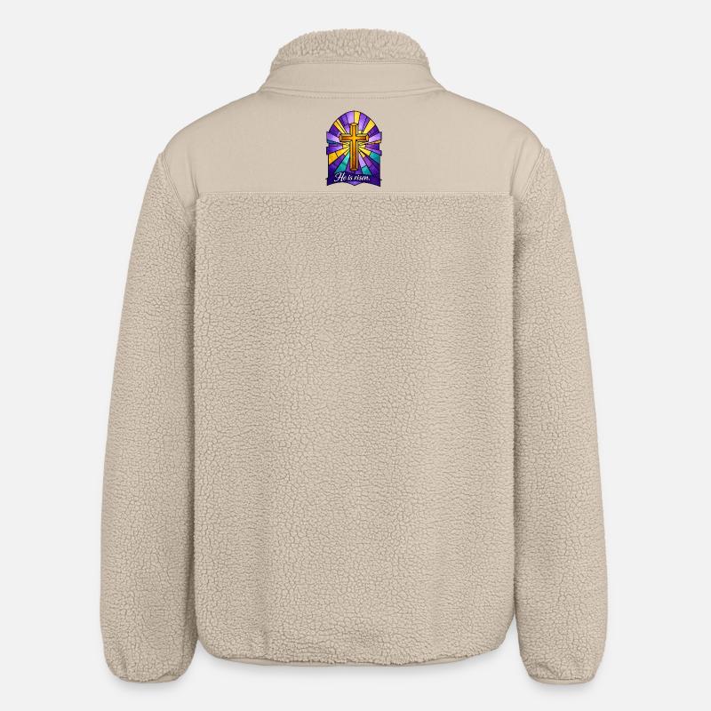 He is Risen Cross Easter - Relaxed Fit Unisex Sherpa Jacket by Stanley/Stella - beige