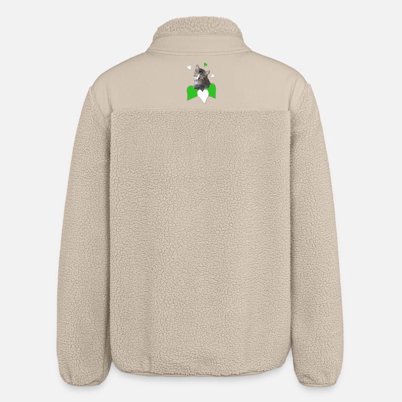 Cat Love Chat tigré Vert Coeurs - Veste sherpa unisexe coupe décontractée Stanley/Stella - beige
