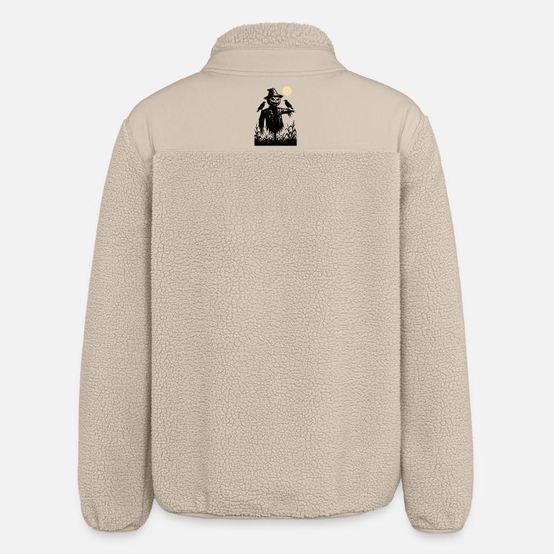 Pumpkin Skull Scarecrow over the Moon - Relaxed Fit Unisex Sherpa Jacket by Stanley/Stella - beige