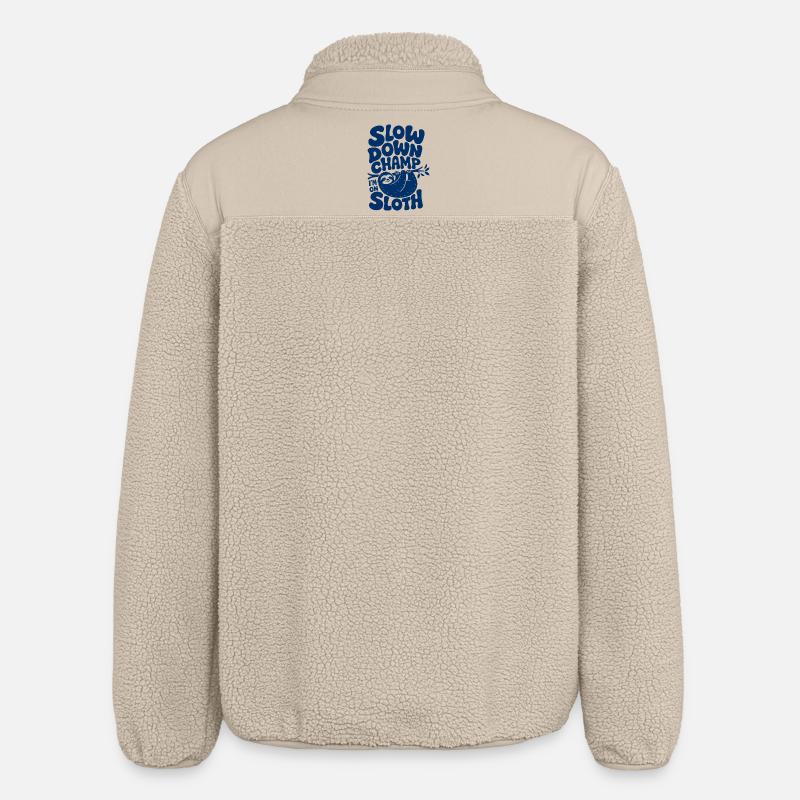 Slow Down Champ Sloth Design - Relaxed Fit Unisex Sherpa Jacket by Stanley/Stella - beige