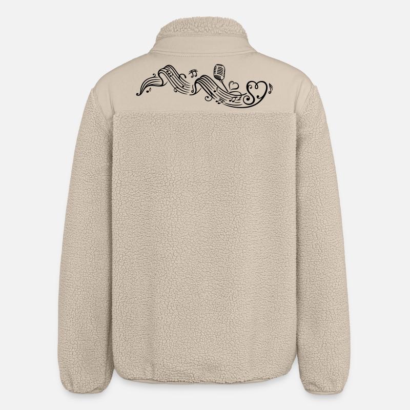 Notenblatt mit microphon, music, notes, clef - Relaxed Fit Unisex Sherpajacke von Stanley/Stella - Beige