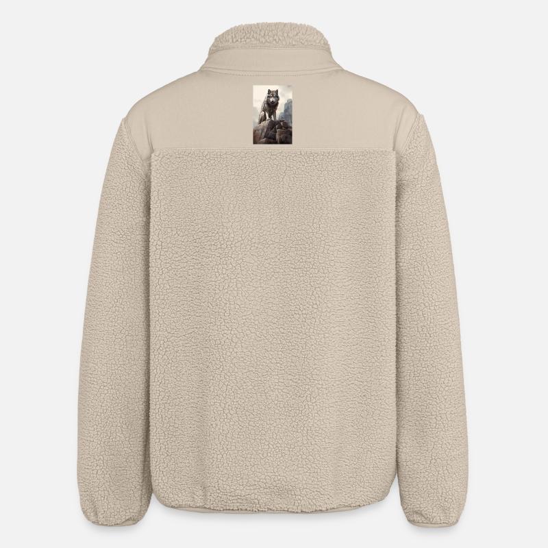 Wolf Illustration - Relaxed Fit Unisex Sherpajacke von Stanley/Stella - Beige