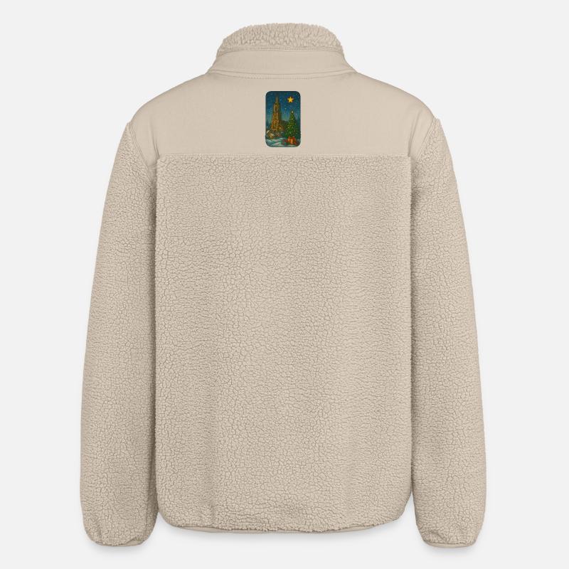 Winterlicher Kirchenplatz mit Weihnachtsbaum - Relaxed Fit Unisex Sherpajacke von Stanley/Stella - Beige