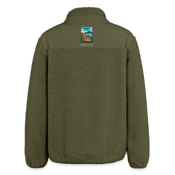 Sicilian Coastal Vista in Bold Colour Italy Travel - Relaxed Fit Unisex Sherpa Jacket by Stanley/Stella - khaki - Back
