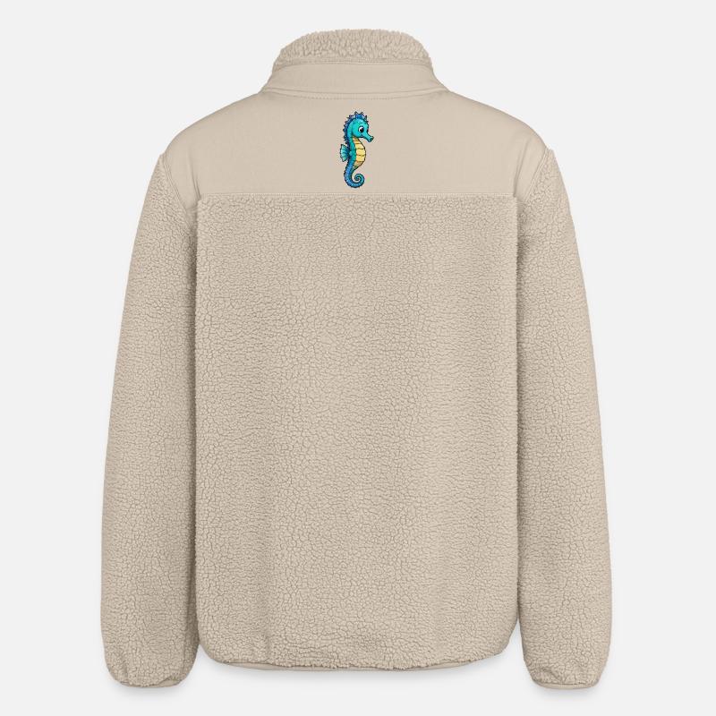 Dessin animé de l’hippocampe turquoise - Veste sherpa unisexe coupe décontractée Stanley/Stella - beige