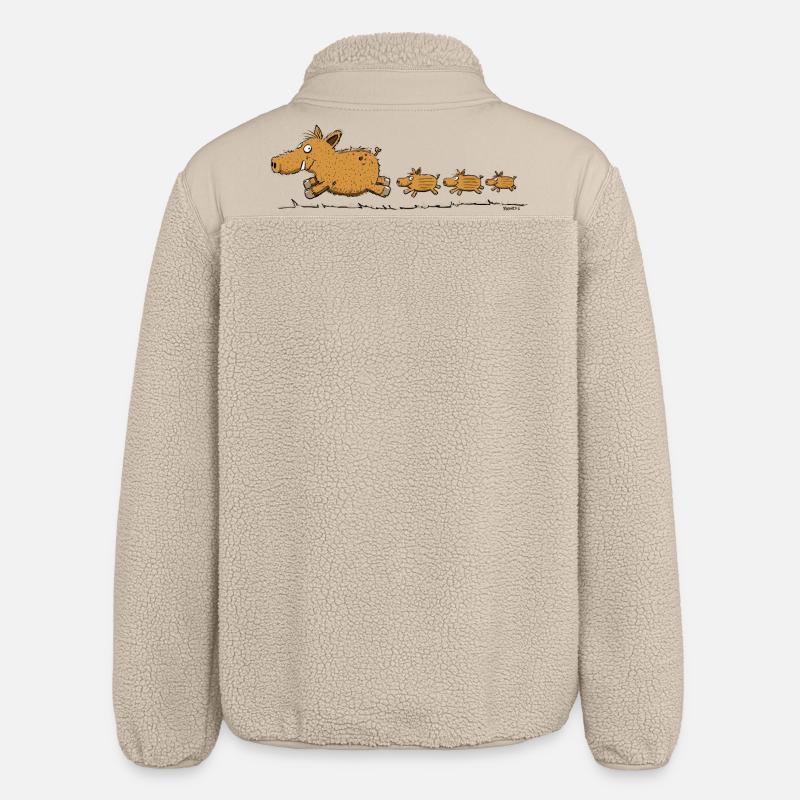 Cinghiale selvatico con piccoli, balena, foresta, cacciatore - Giacca Sherpa Unisex RELAXED FIT Stanley/Stella - beige