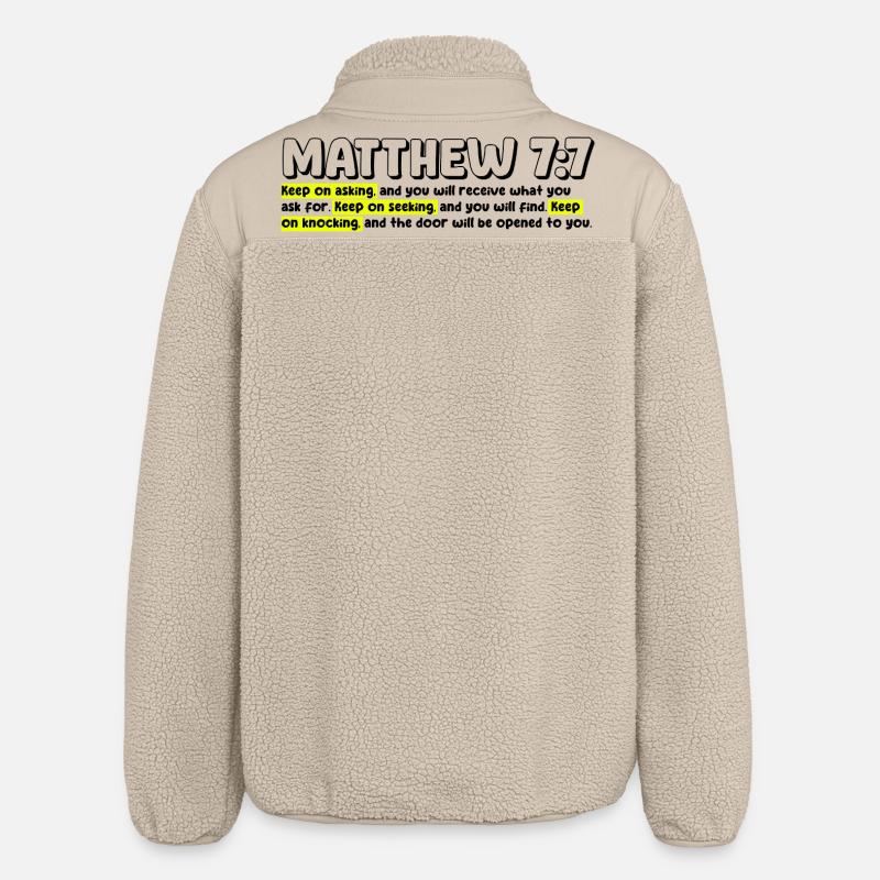 Matthäus 7:7 | Bibelzitat - Relaxed Fit Unisex Sherpajacke von Stanley/Stella - Beige
