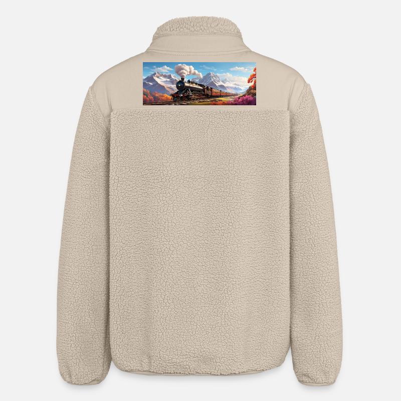 Nostalgischer Eisenbahnzug mit Dampflokomotive - Relaxed Fit Unisex Sherpajacke von Stanley/Stella - Beige