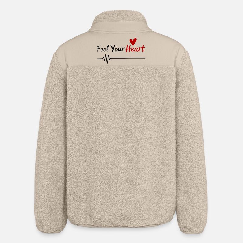 Feel Your Heart Statement Spruch - Relaxed Fit Unisex Sherpajacke von Stanley/Stella - Beige