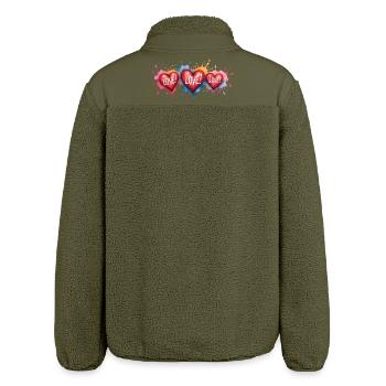 Love Text Hearts Shape Painting Print - Relaxed Fit Unisex Sherpa Jacket by Stanley/Stella - khaki - Back