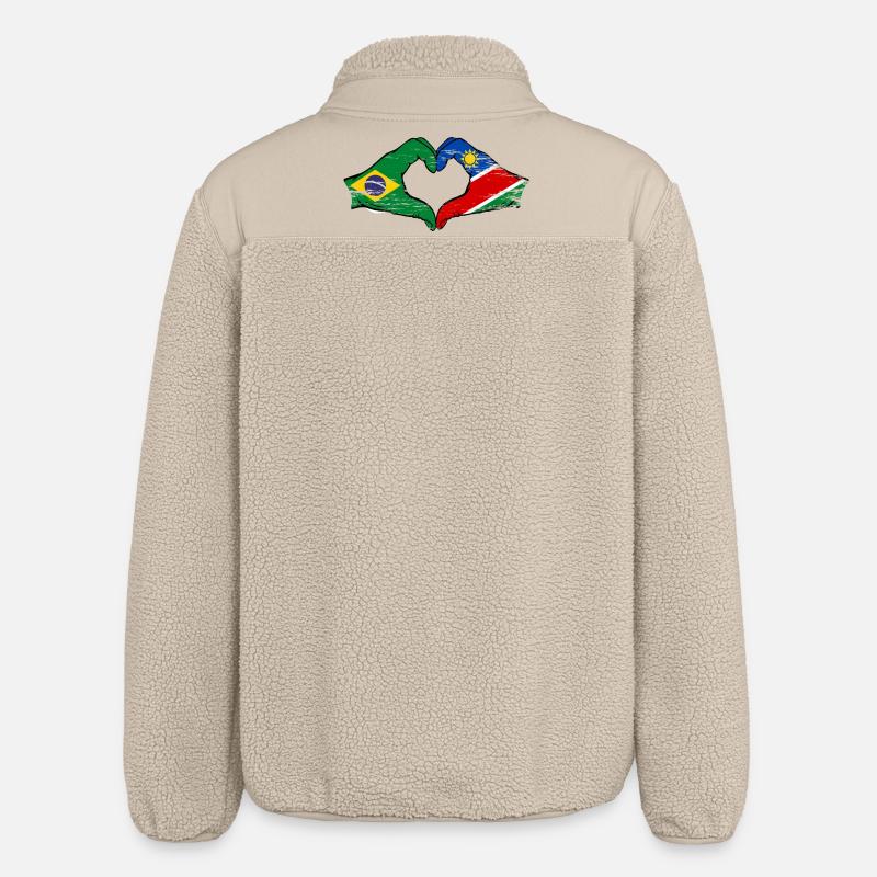 Brazil Namibia Flag Hands Heart Shape - Relaxed Fit Unisex Sherpa Jacket by Stanley/Stella - beige