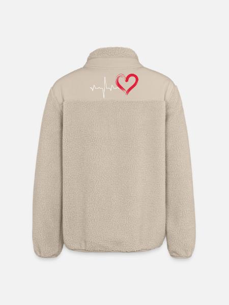 Heartbeat line with red heart - Relaxed Fit Unisex Sherpa Jacket by Stanley/Stella - beige