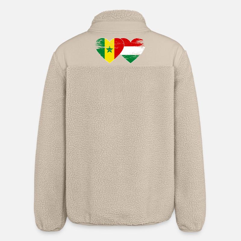 Sénégal Hongrie Drapeau Coeur utilisé - Veste sherpa unisexe coupe décontractée Stanley/Stella - beige