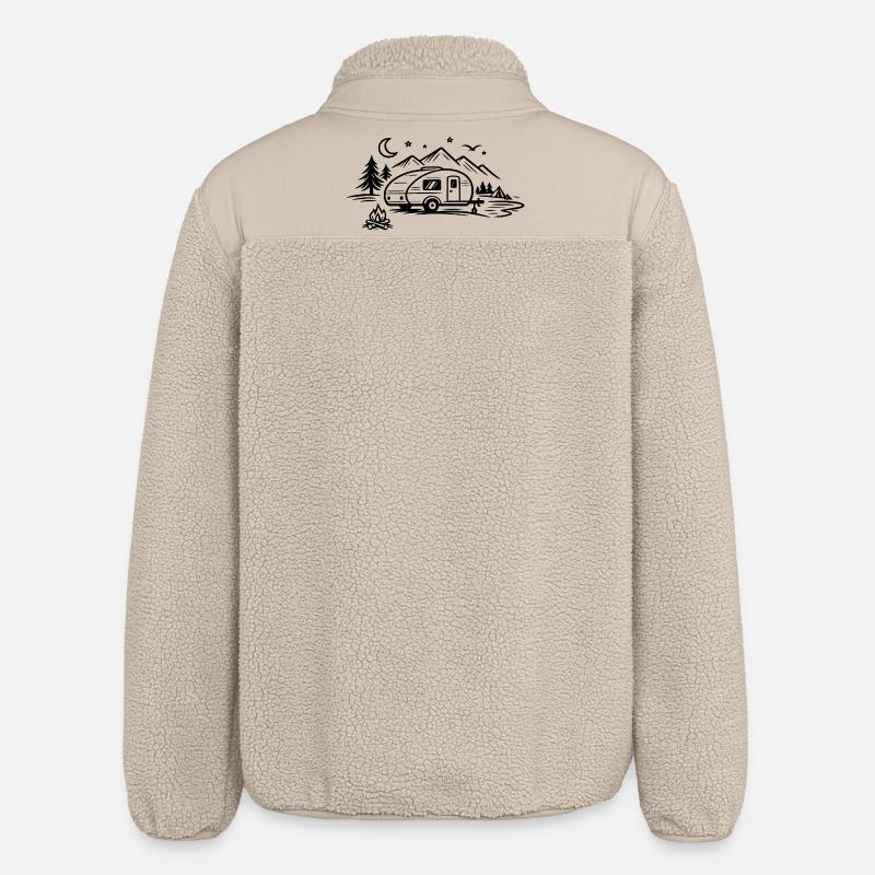 Camping Trailer Landscape - Relaxed Fit Unisex Sherpa Jacket by Stanley/Stella - beige