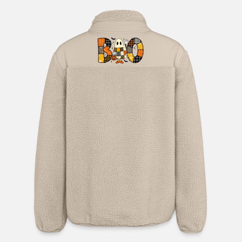 Ghost Halloween Patchwork Boo - Relaxed Fit Unisex Sherpa Jacket by Stanley/Stella - beige