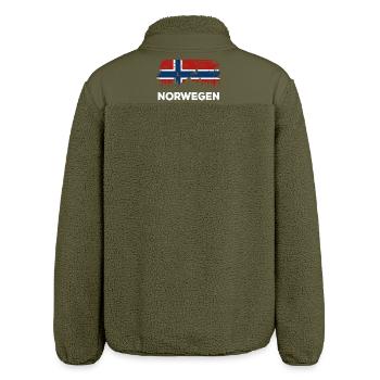 Norwegen Silhouette - Urlaub Natur Flagge - Relaxed Fit Unisex Sherpajacke von Stanley/Stella - Khaki - Hinten