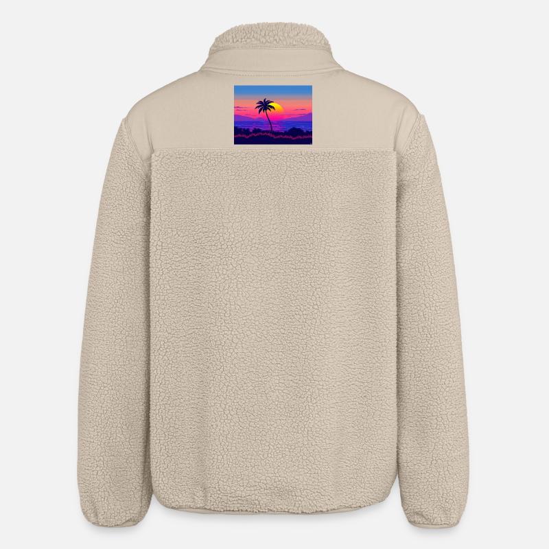 Neon Palm Sunset Gradient - Relaxed Fit Unisex Sherpa Jacket by Stanley/Stella - beige
