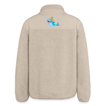 Verspielte Golden Doodle Welpe reitet Hai Design - Relaxed Fit Unisex Sherpajacke von Stanley/Stella - Beige - Hinten