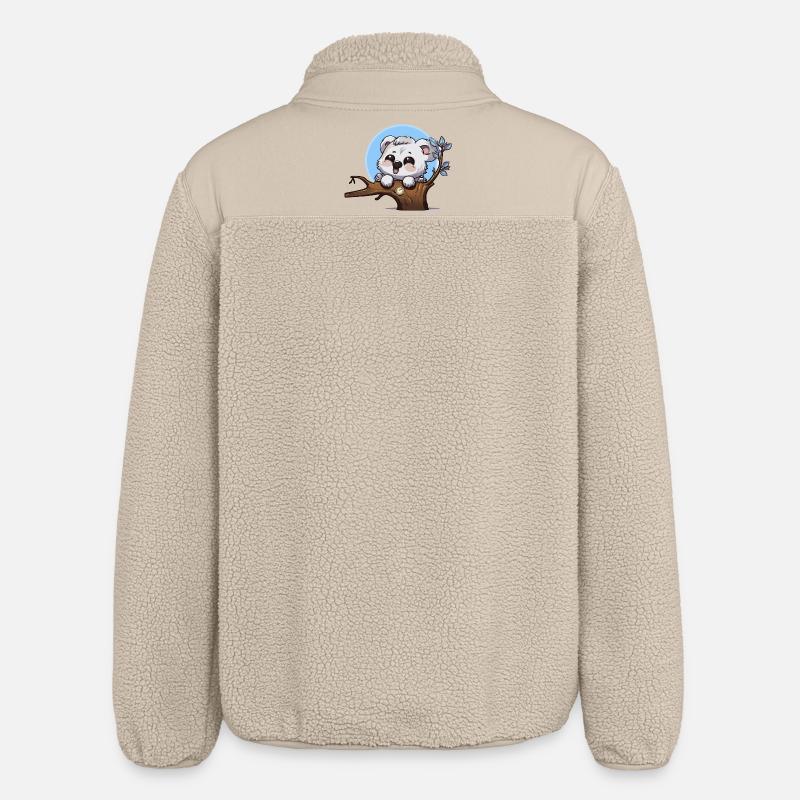 Little Panda on Branch with Clock - Relaxed Fit Unisex Sherpa Jacket by Stanley/Stella - beige