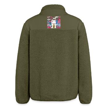 Kawaii Lucky cat Maneki Neko Cherry blossom - Relaxed Fit Unisex Sherpa Jacket by Stanley/Stella - khaki - Back