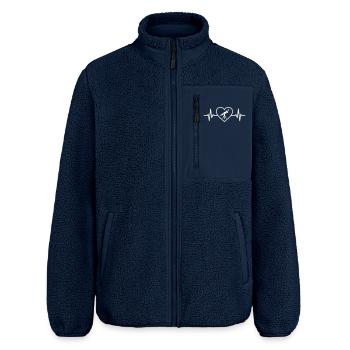 Astronomisches Herz und Teleskop - Relaxed Fit Unisex Sherpajacke von Stanley/Stella - Navy - Vorne - AI Model Female 172 light (172cm) & AI Model Male 185 light (185cm)